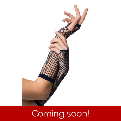 Fingerless Fishnet Long Gloves - Black